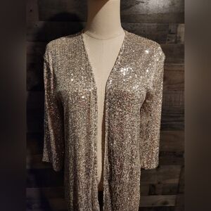 Sequin Open Front Long Cardigan - New With Tags